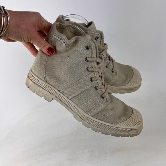 Pataugas canvas high top mens size 7 tan minimalist athletic sneakers shoes - Picture 11 of 12